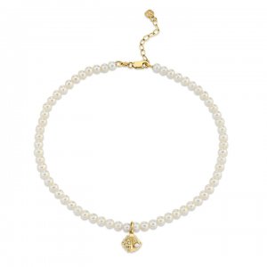 Gold & Diamond Clam Shell Anklet on Fresh Water Pearls