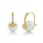 Gold & Diamond Bee Pearl Earrings