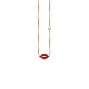 Gold & Enamel Mini Lips Necklace