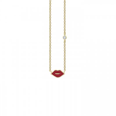 Gold & Enamel Mini Lips Necklace