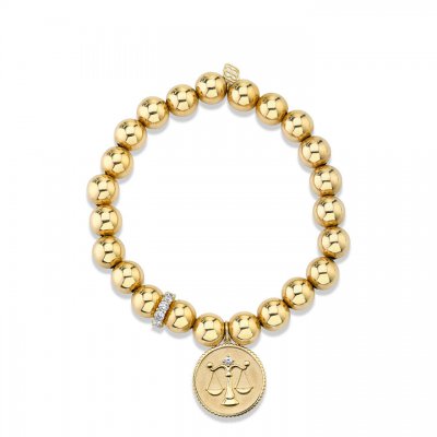 Gold & Diamond Large Zodiac & Rondelle on Gold Beads