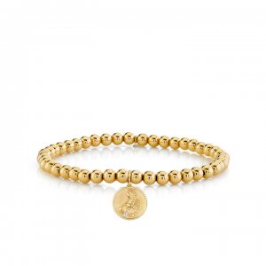 Gold & Diamond Small Zodiac Medallion on Gold Beads