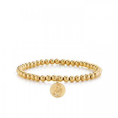 Gold & Diamond Small Zodiac Medallion on Gold Beads