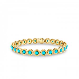 Gold & Turquoise Large Fluted Tennis Bracelet