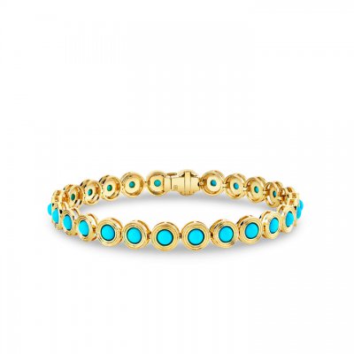 Gold & Turquoise Large Fluted Tennis Bracelet