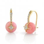 Gold & Diamond Starburst Pink Opal Earrings