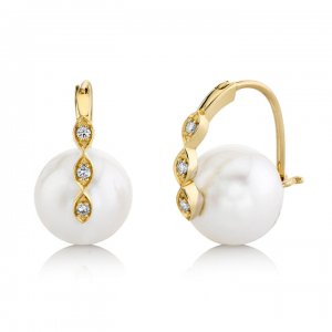 Gold & Diamond Marquise Eye Pearl Earrings