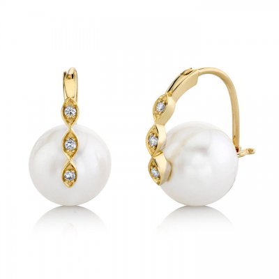 Gold & Diamond Marquise Eye Pearl Earrings