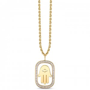 Gold & Diamond Large Hamsa Open Icon Charm