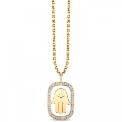 Gold & Diamond Large Hamsa Open Icon Charm