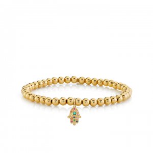 Gold & Rainbow Small Hamsa On Gold Beads