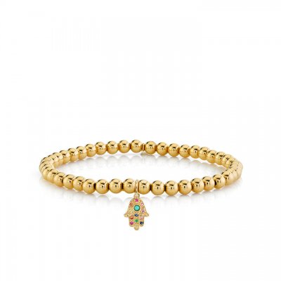 Gold & Rainbow Small Hamsa On Gold Beads