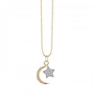 Two Tone Gold & Diamond Moon & Star Charm