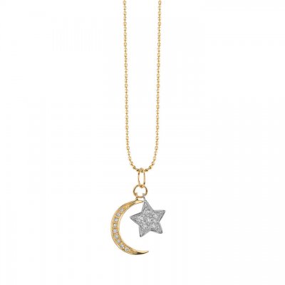 Two Tone Gold & Diamond Moon & Star Charm