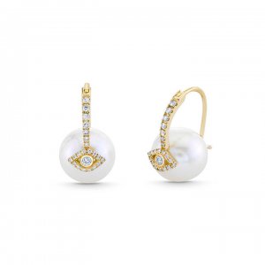 Gold & Diamond Evil Eye Pearl Earrings