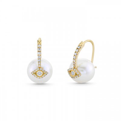 Gold & Diamond Evil Eye Pearl Earrings