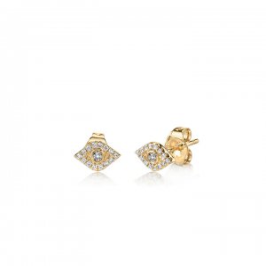 Gold & Diamond Mini Bezel Evil Eye Stud