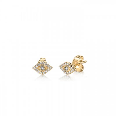 Gold & Diamond Mini Bezel Evil Eye Stud