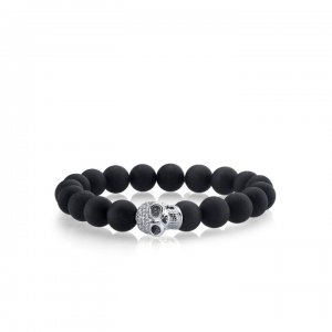 Men's Collection White-Gold & Pave Diamond Skull on Onyx