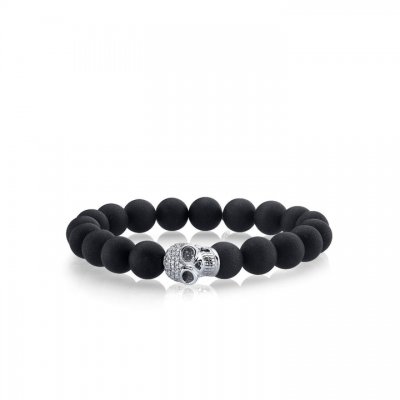 Men's Collection White-Gold & Pave Diamond Skull on Onyx