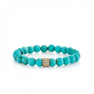 Gold & Diamond Baguette & Bezel Rondelle on Light Matrix Turquoise