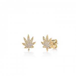 Gold & Diamond Small Pot Leaf Stud