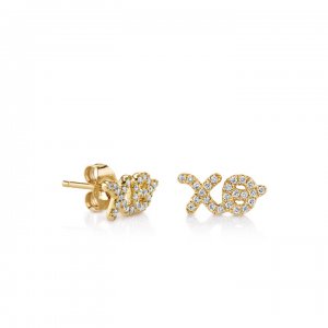 Gold & Diamond XO Script Stud