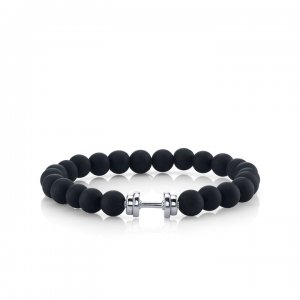 Men's Collection White-Gold Dumbbell Bead on Black Matte Onyx