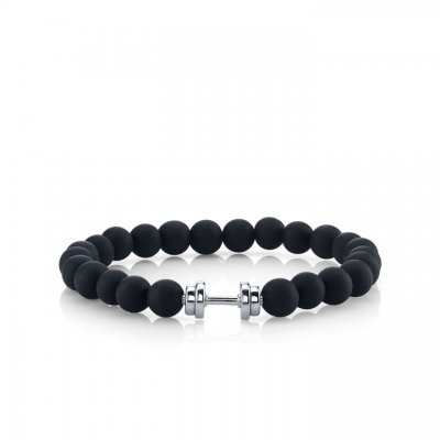 Men's Collection White-Gold Dumbbell Bead on Black Matte Onyx