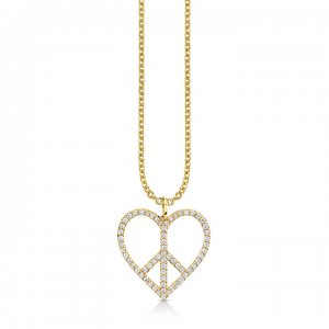 Gold & Diamond Large Peace Heart Charm