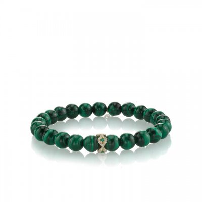 Gold & Diamond Evil Eye Emerald Eternity Rondelle on Malachite