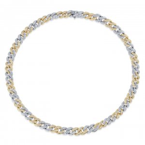 Two-Tone Gold & Pave Small Diamond Link Necklace