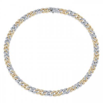 Two-Tone Gold & Pave Small Diamond Link Necklace