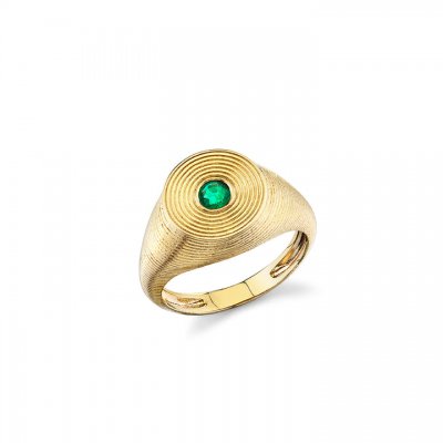 Gold & Emerald Large Fluted Signet Ring