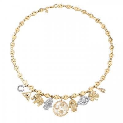 Gold & Diamond Luck & Protection Multi Charm Necklace