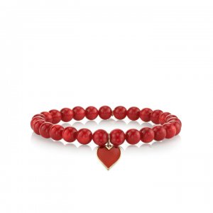 Gold & Enamel Small Heart on Red Bamboo Coral