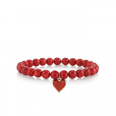 Gold & Enamel Small Heart on Red Bamboo Coral