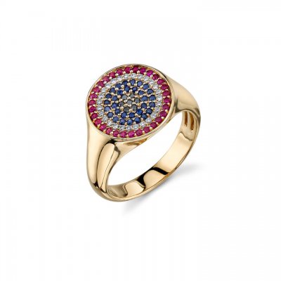 Men's Collection Gold & Diamond Evil Eye Disc Medallion Signet Ring