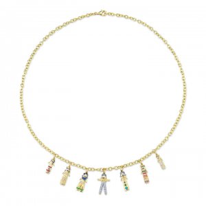 Gold & Diamond Doll Multi-Charm Necklace