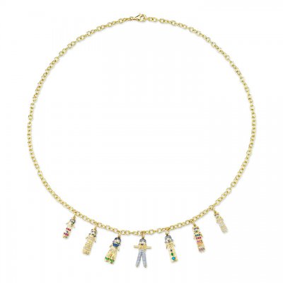 Gold & Diamond Doll Multi-Charm Necklace