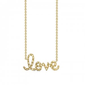 Gold Nugget Large Love Script Necklace