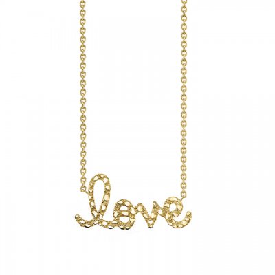 Gold Nugget Large Love Script Necklace