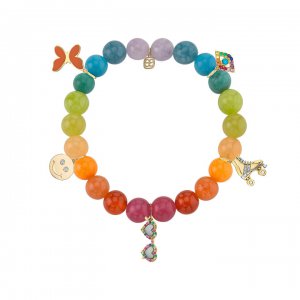 Gold & Diamond Groovy Rainbow Multi-Charm on Rainbow Jade