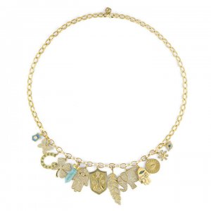 Gold & Diamond Turquoise Multi-Charm Necklace