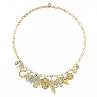 Gold & Diamond Turquoise Multi-Charm Necklace