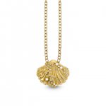 Gold & Diamond Pearl Large Scallop Shell Icons Necklace