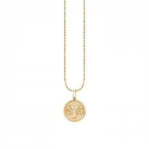 Gold & Diamond Aries Zodiac Medallion Necklace