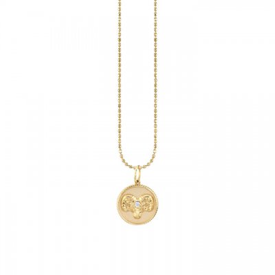 Gold & Diamond Aries Zodiac Medallion Necklace