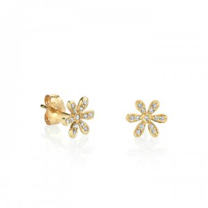 Gold & Diamond Flower Stud