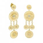 Gold & Diamond Evil Eye Coin Chandelier Earrings